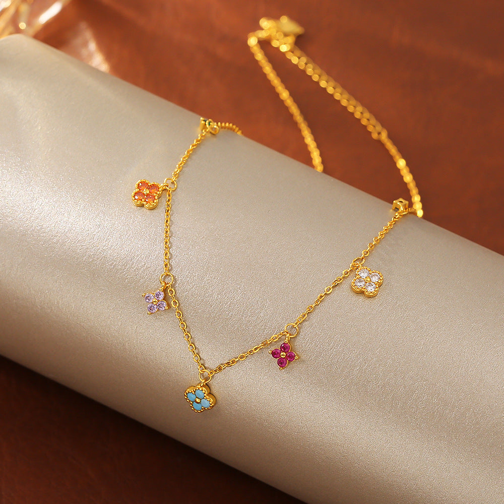 Dainty Multicolor Blossom  Necklace Bracelet Ring Earrings Jewelry Set