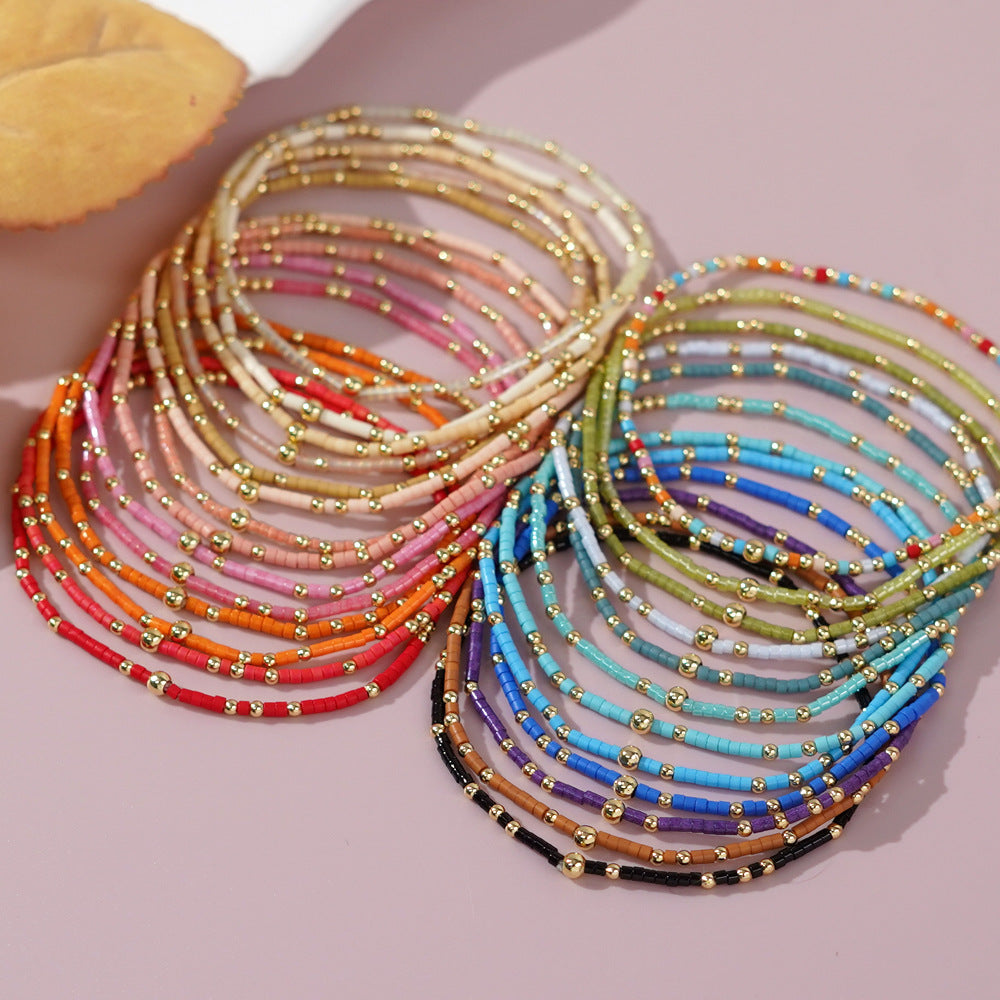 Colorful Beaded Elastic Cord Bracelet Set