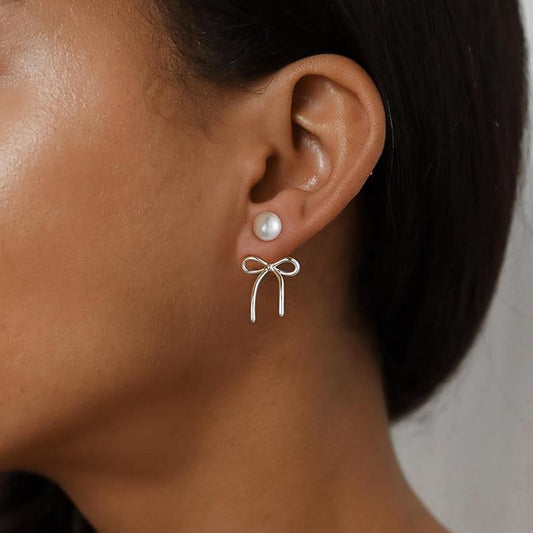 Simple Pearl & Bow Earrings