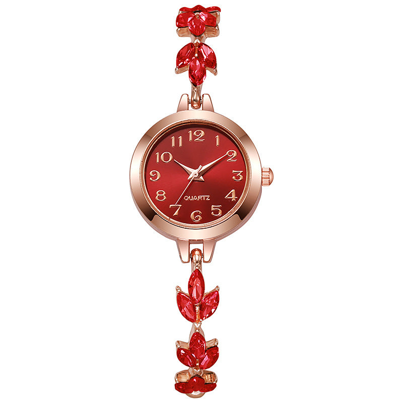 Elegant Sparkling Leaf Bracelet Watch
