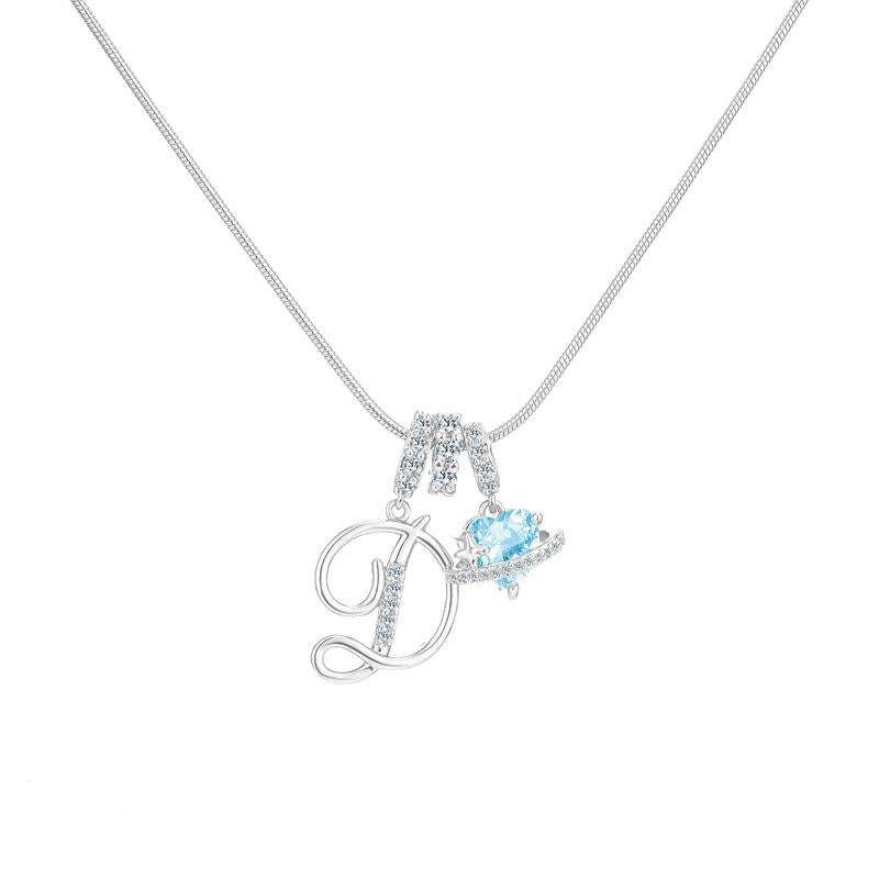 Personalized Initial & Heart Crystal Necklace - Silver