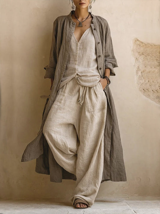 Letizia | Completo tre pezzi con cardigan lungo boho