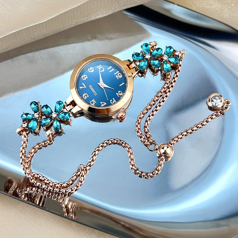 Elegant Crystal Floral Bracelet Watch