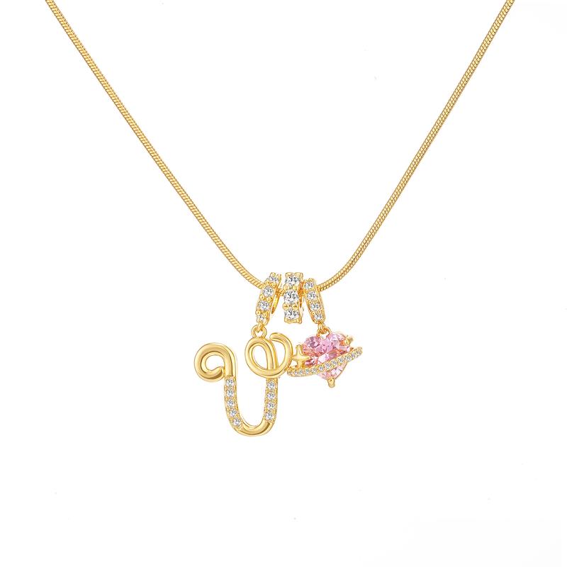 Initial & Heart Zircon Necklace ¨C Gold