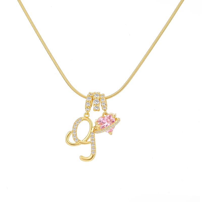 Initial & Heart Zircon Necklace ¨C Gold