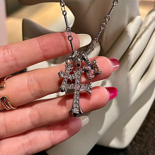 White Gold-Plated Cross Pendant Necklace