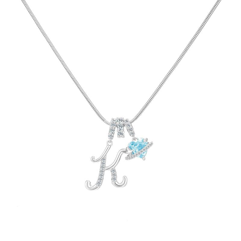 Personalized Initial & Heart Crystal Necklace - Silver