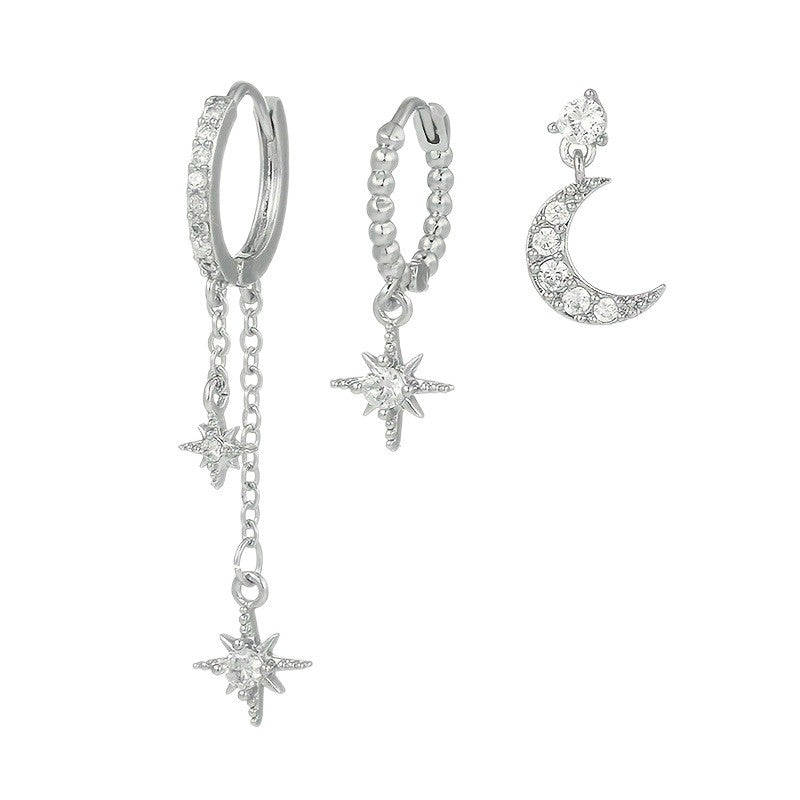 Stackable Hexagram and Moon Earrings Set