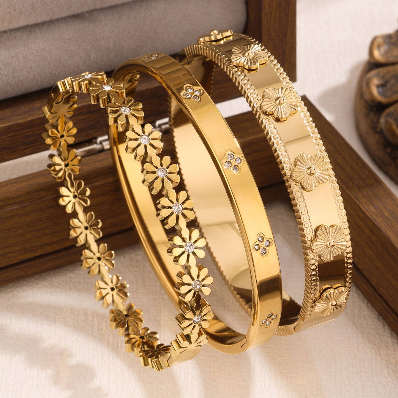 Waterproof & Tarnish-Free 3-Piece Stackable Bangle Set