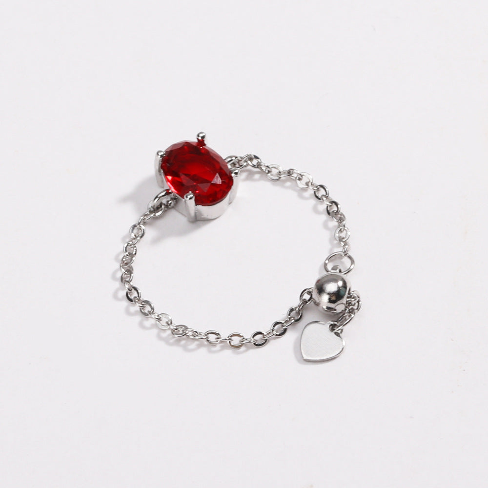 Adjustable Oval Colorful CZ Chain Slider Ring