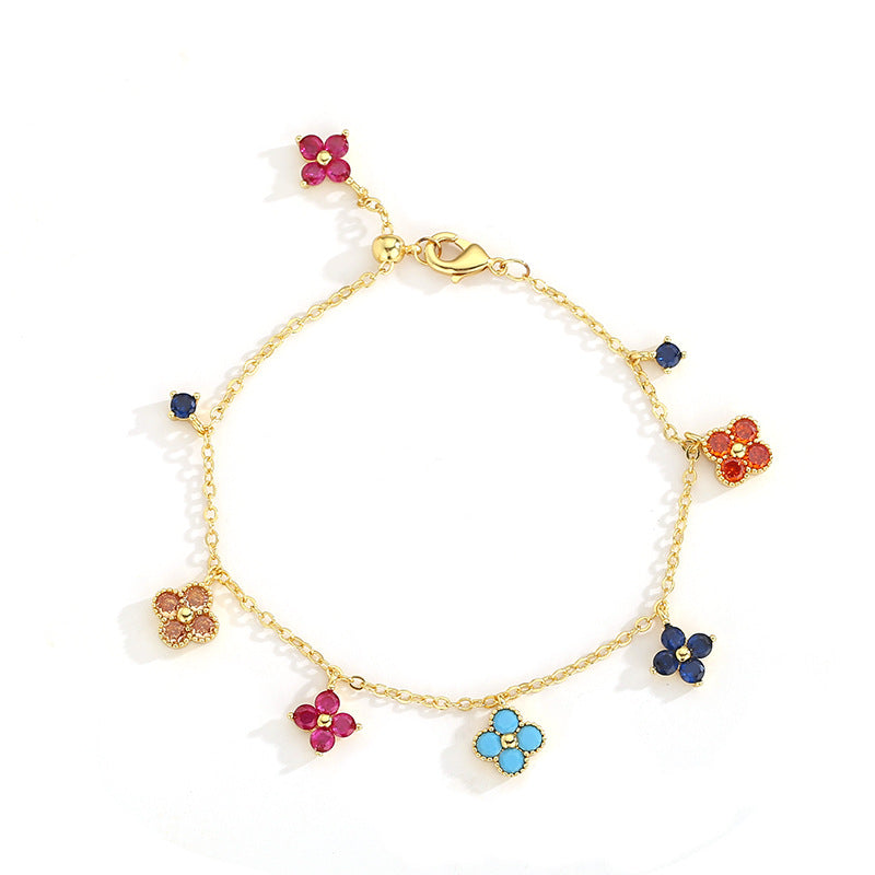 Dainty Multicolor Blossom  Necklace Bracelet Ring Earrings Jewelry Set