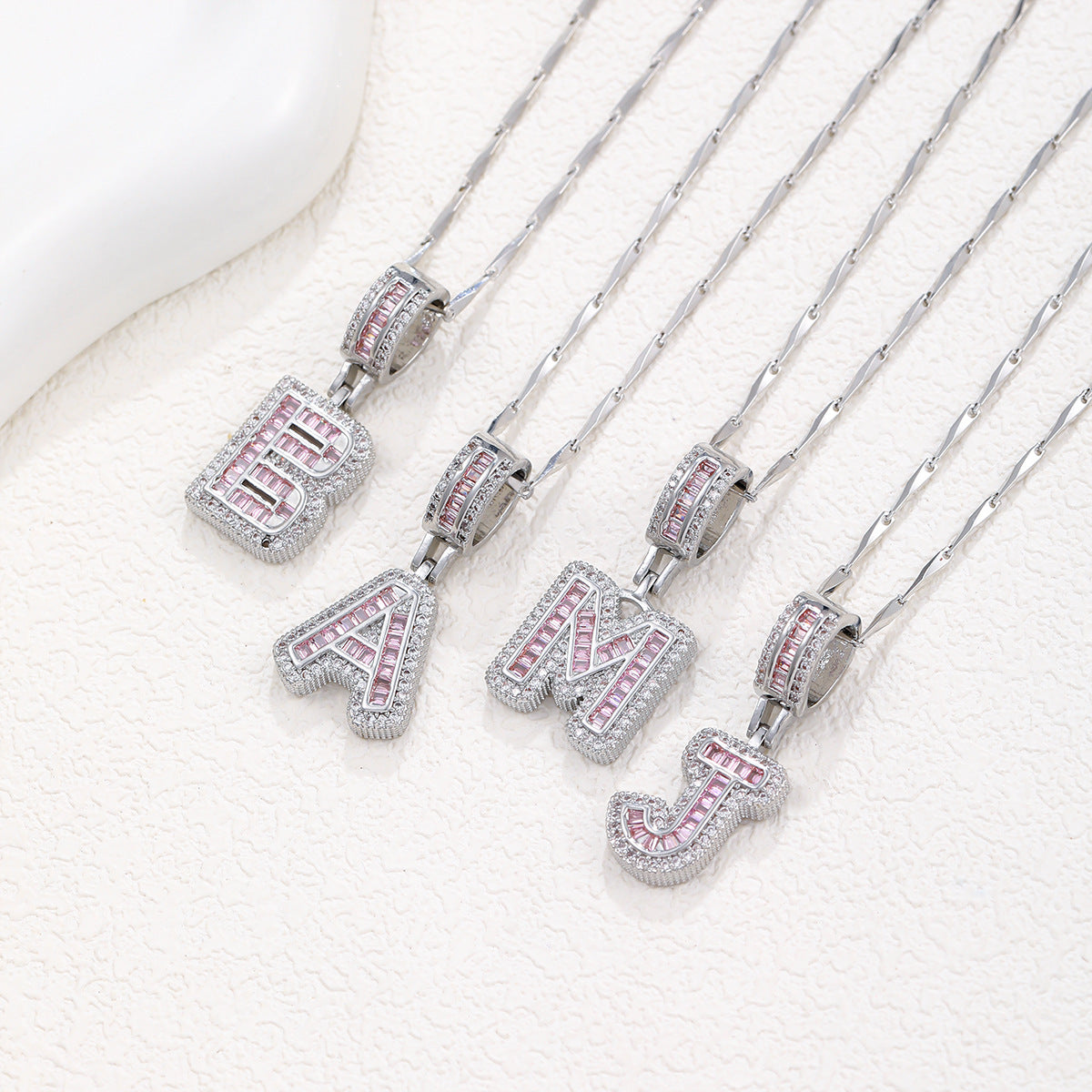 2-Pack Pink CZ Initial Necklaces