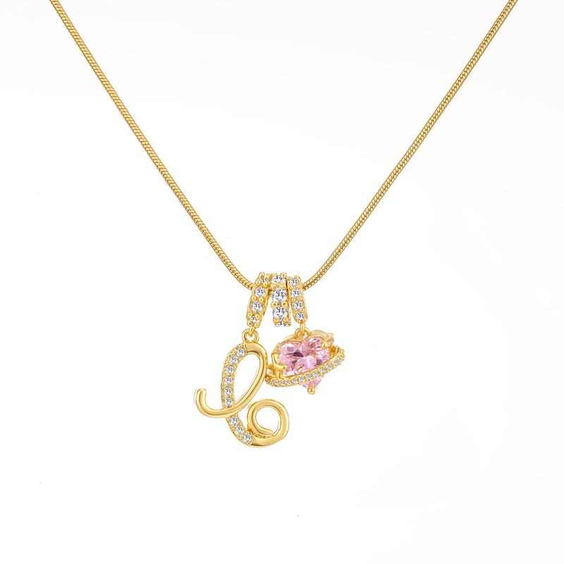 Initial & Heart Zircon Necklace ¨C Gold
