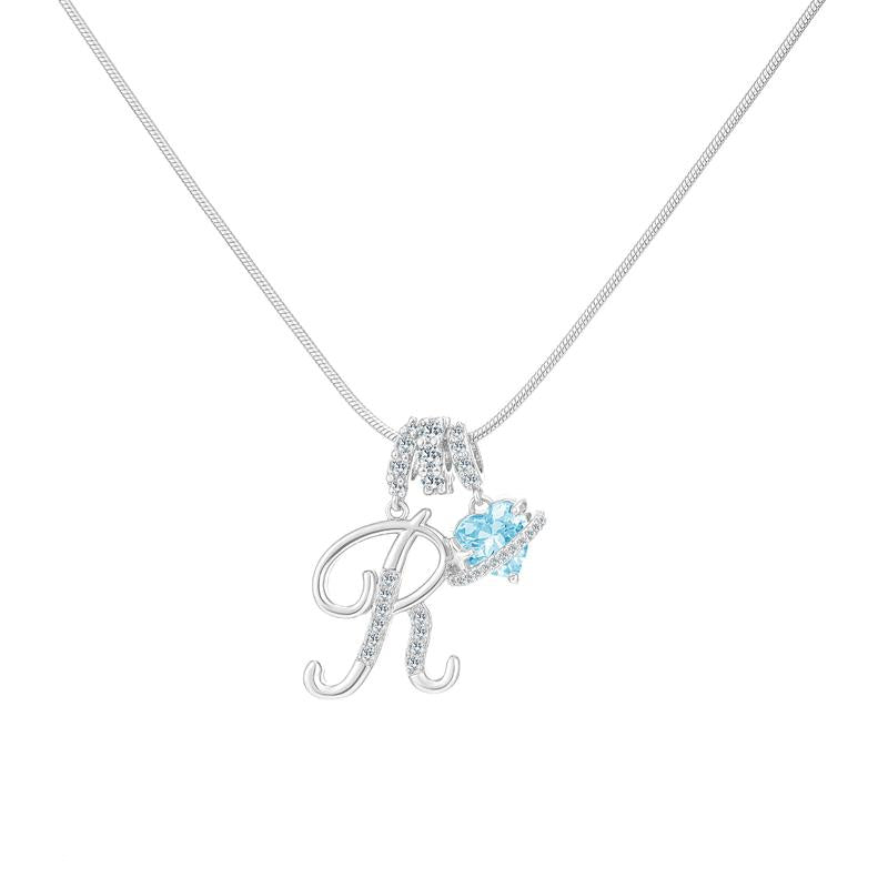 Personalized Initial & Heart Crystal Necklace - Silver