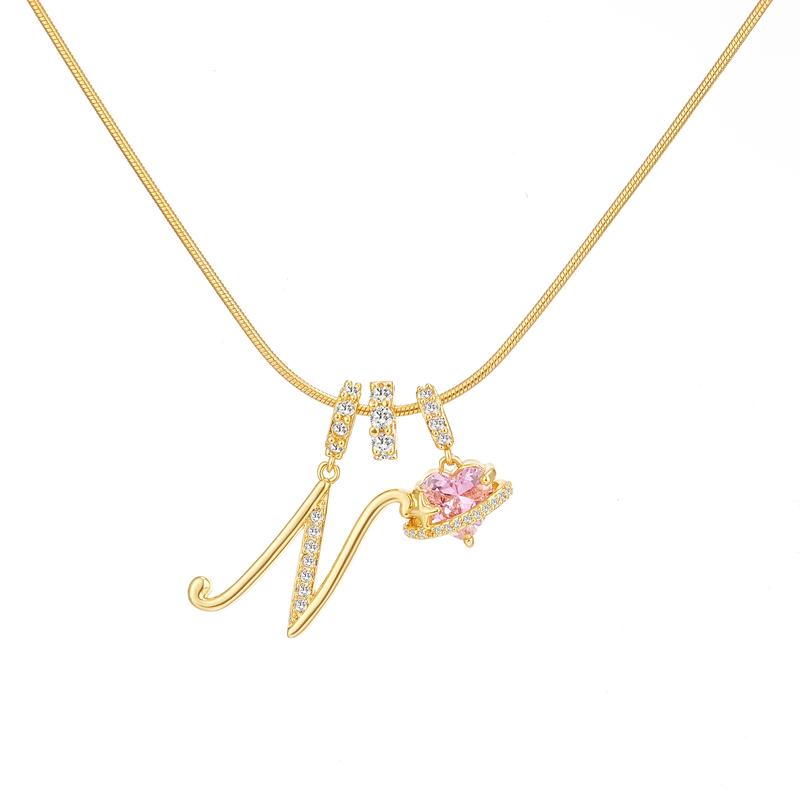 Initial & Heart Zircon Necklace ¨C Gold