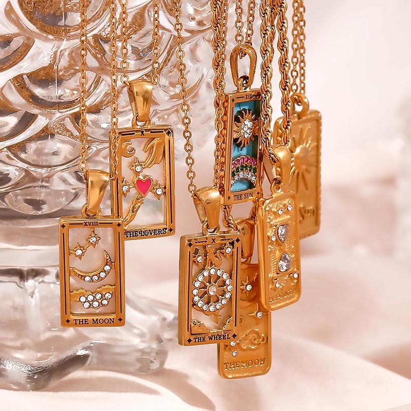 Square Tarot Enamel Titanium Steel Necklace