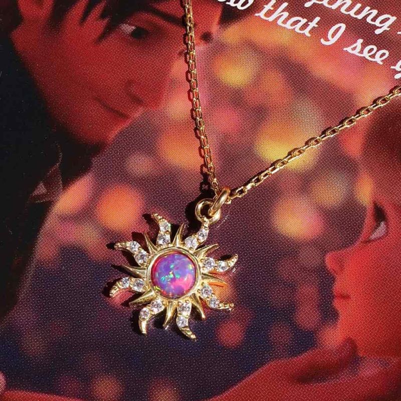 Golden Sun Opal Earring Necklace Bracelet Jewelry Set