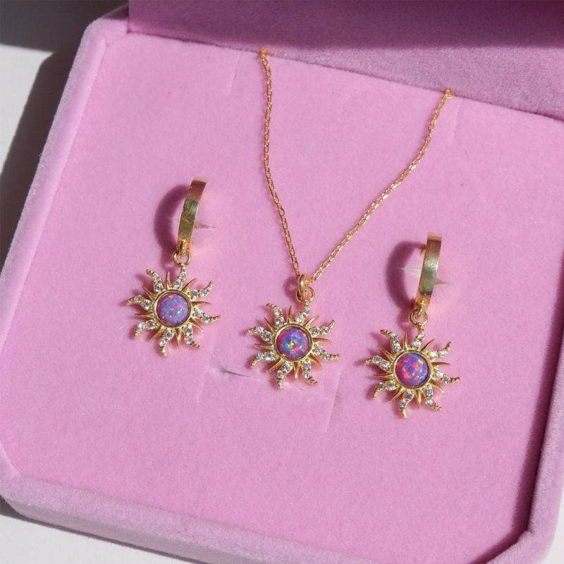 Golden Sun Opal Earring Necklace Bracelet Jewelry Set