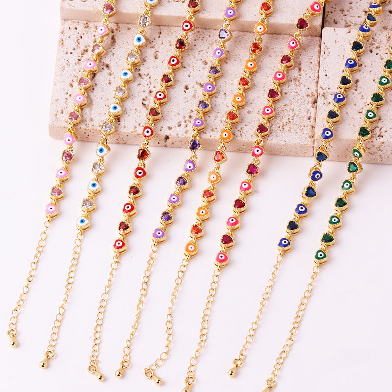 Lucky Protection Amulet Heart Evil Eye Colorful Gema Bracelet
