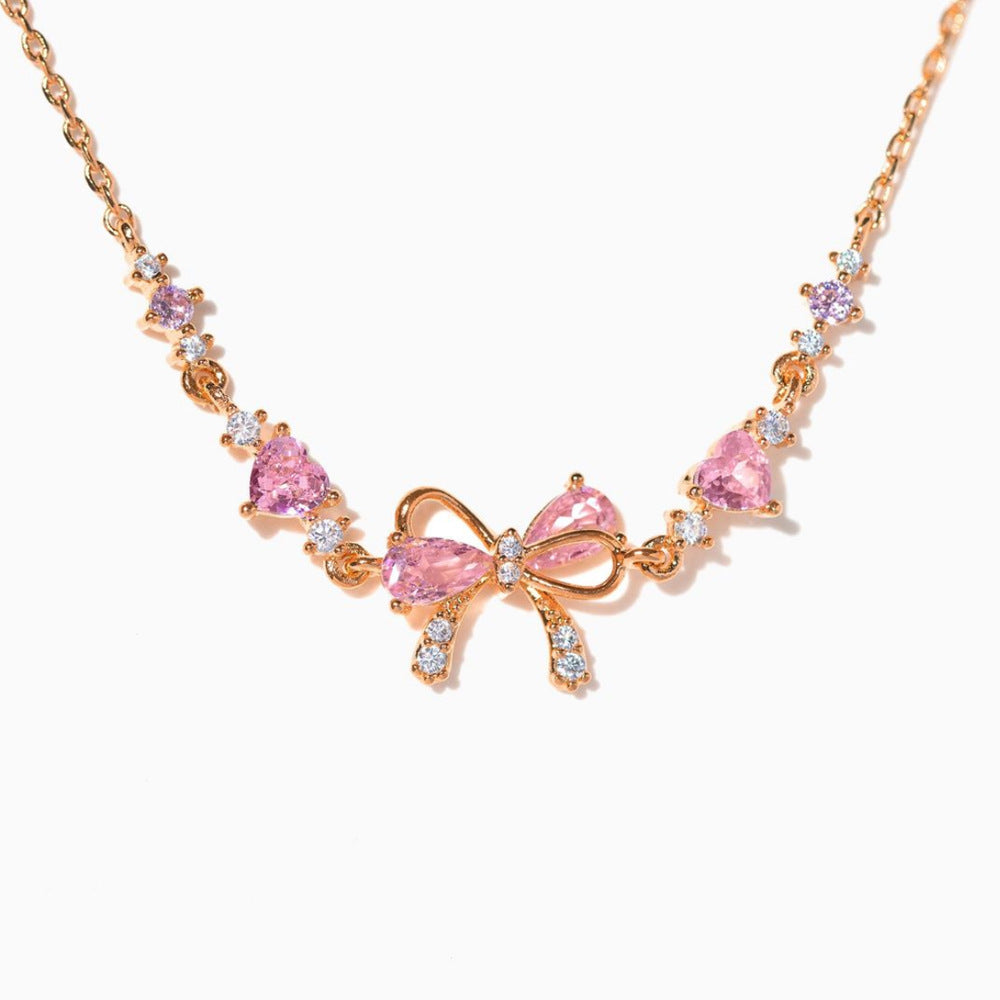 Sweet Pink Bow Crystal Stacking Bracelet
