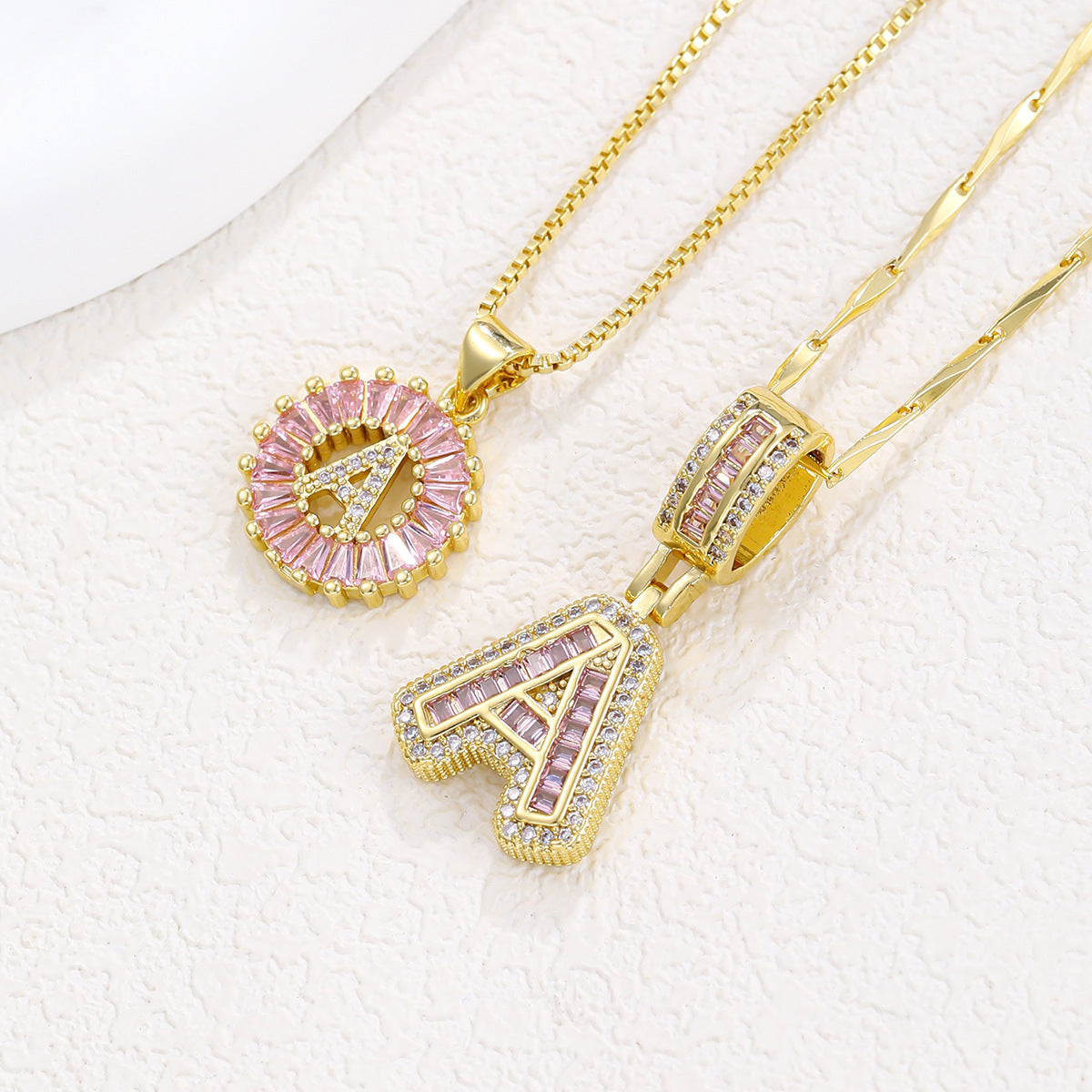 2-Pack Pink CZ Initial Necklaces