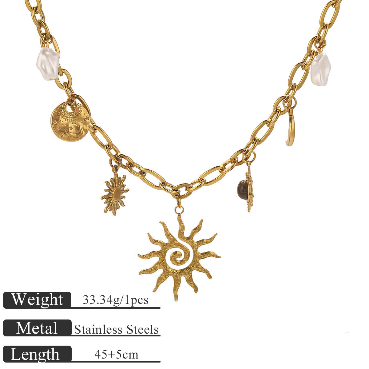 Gold Sun Charms Vacation Necklace