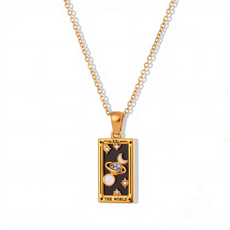 Square Tarot Enamel Titanium Steel Necklace