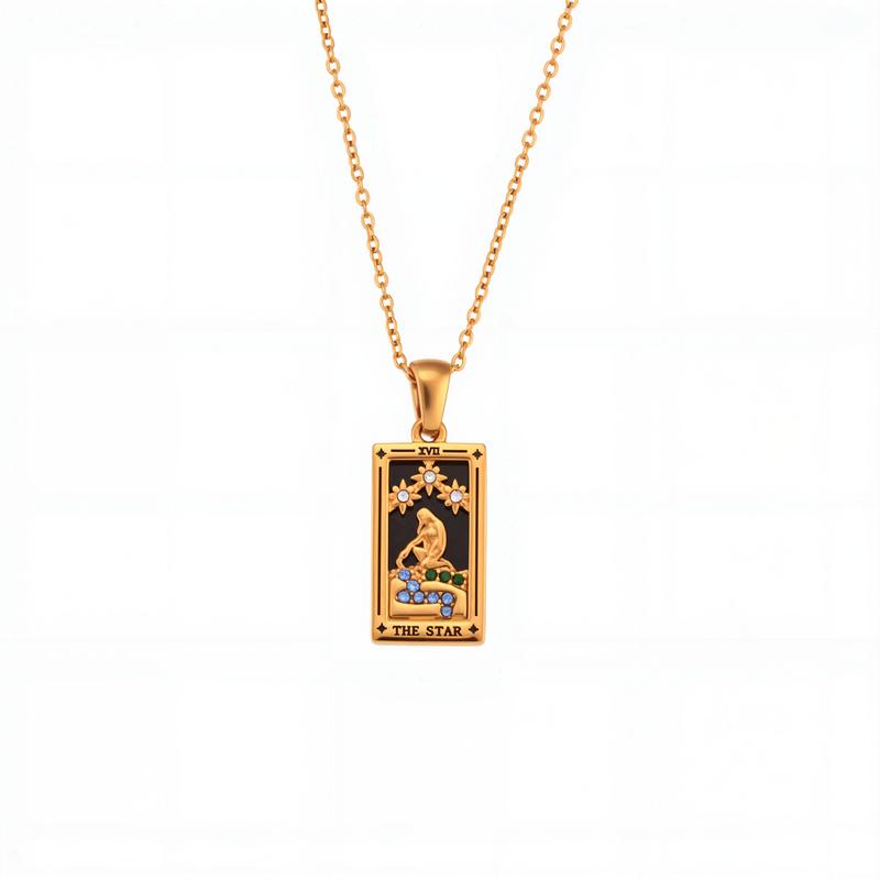 Square Tarot Enamel Titanium Steel Necklace