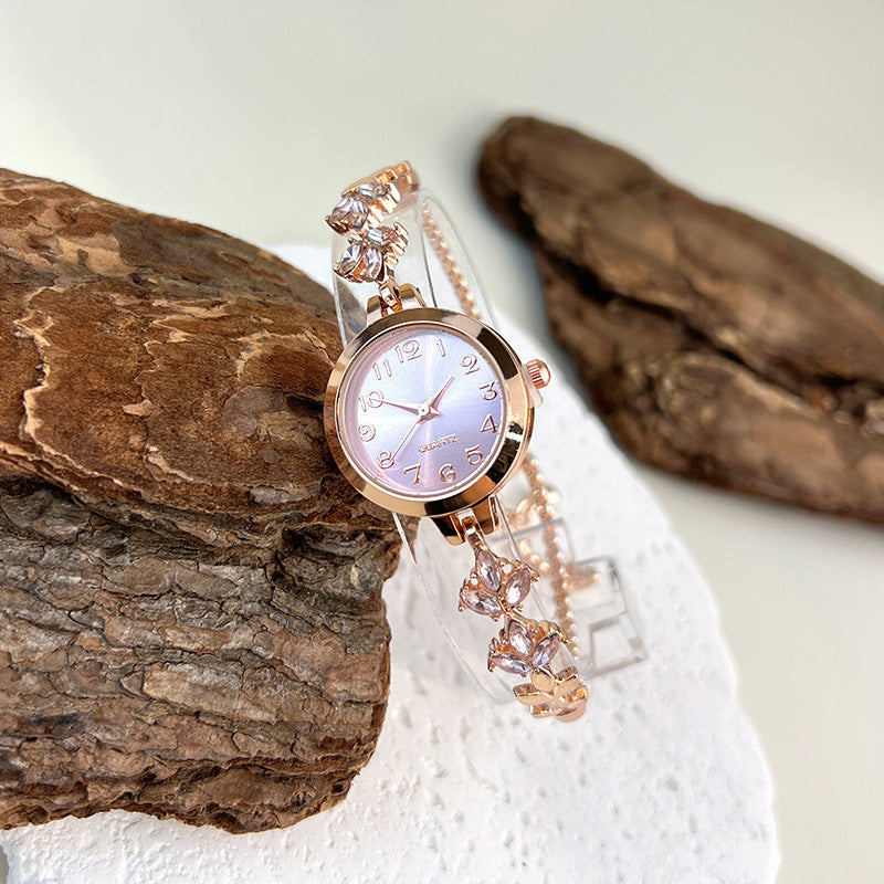 Elegant Sparkling Leaf Bracelet Watch
