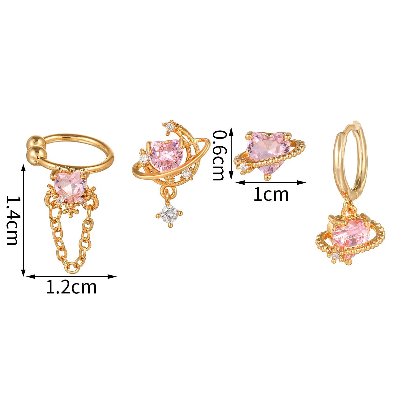 Sweet 4-Piece Pink Heart Earrings Set