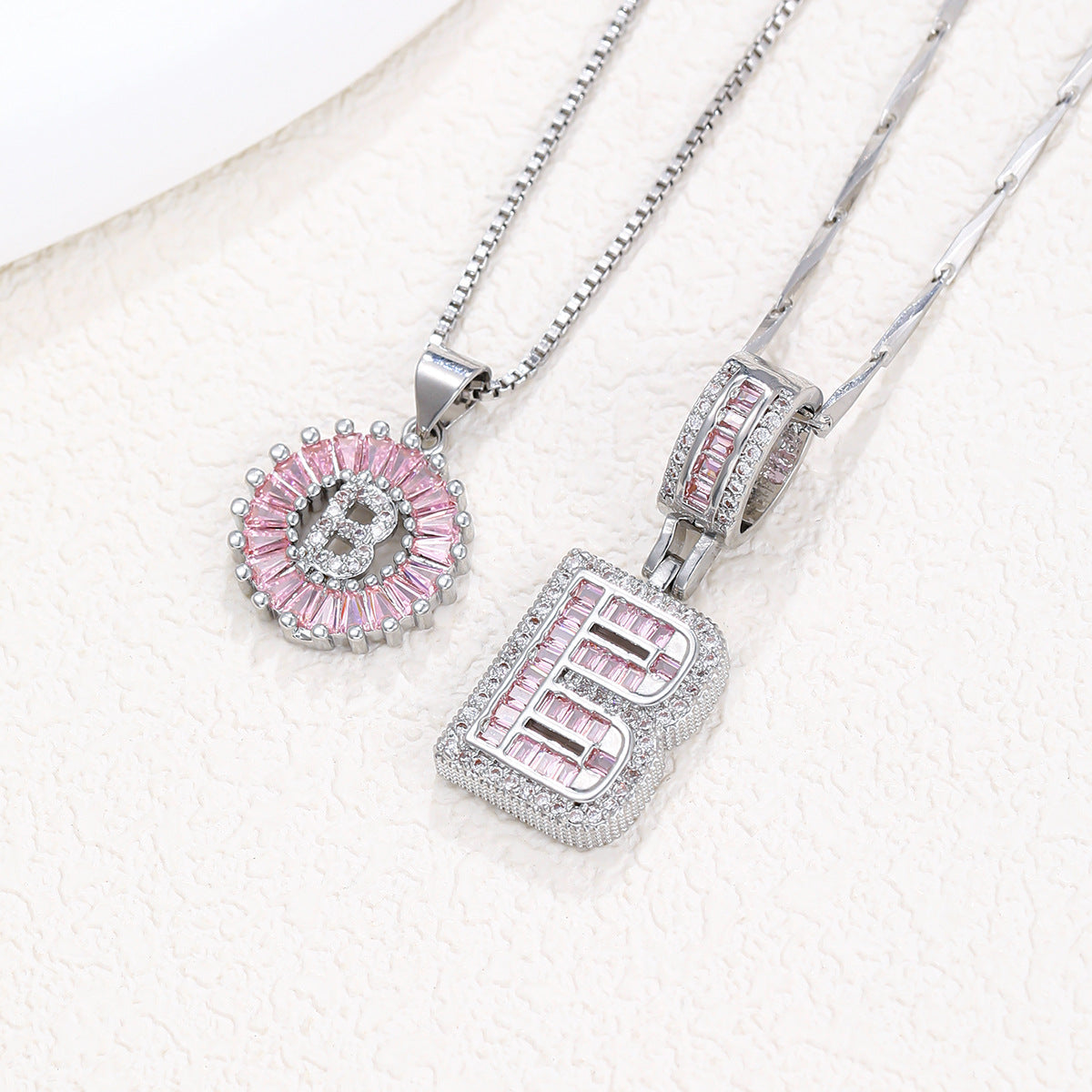 2-Pack Pink CZ Initial Necklaces