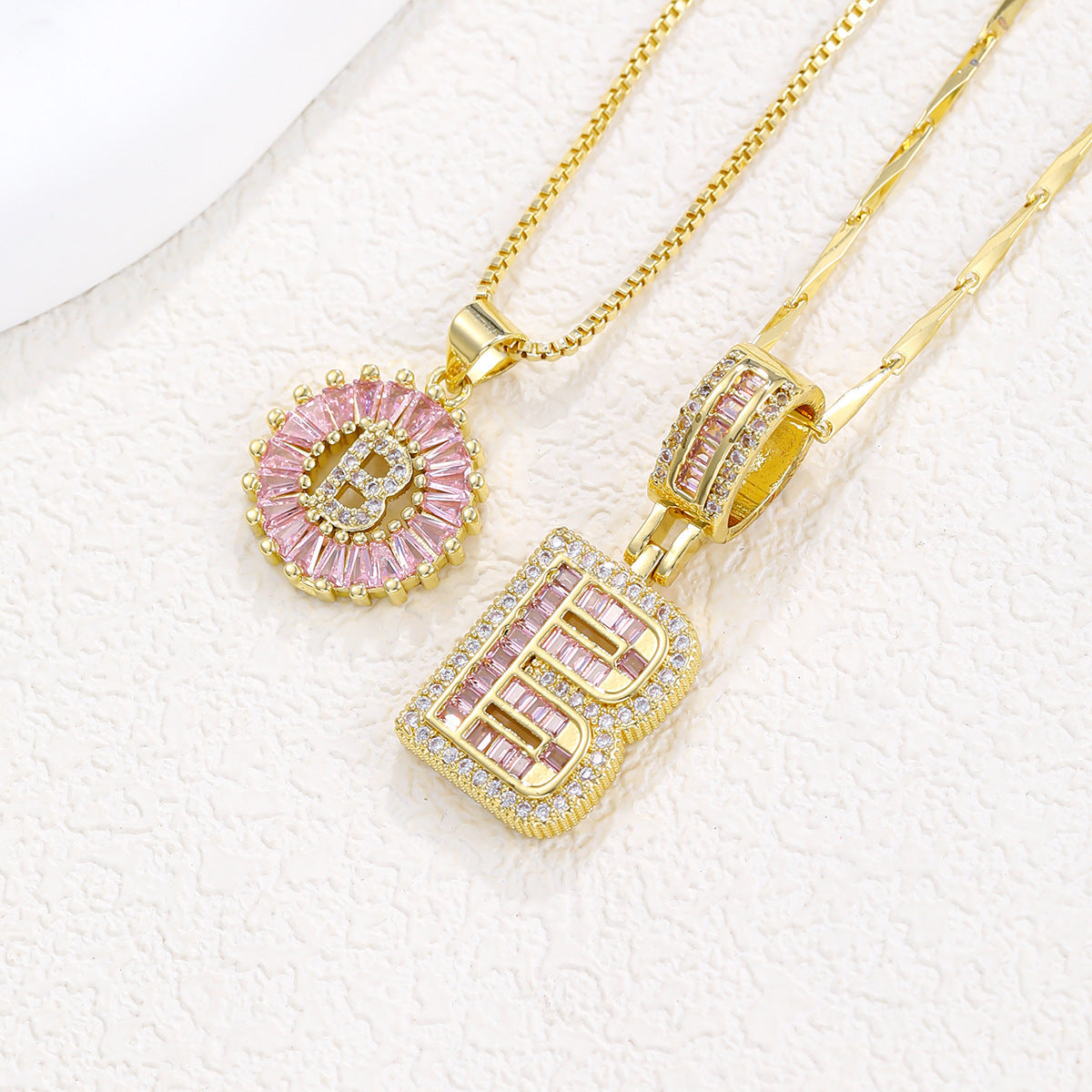 2-Pack Pink CZ Initial Necklaces
