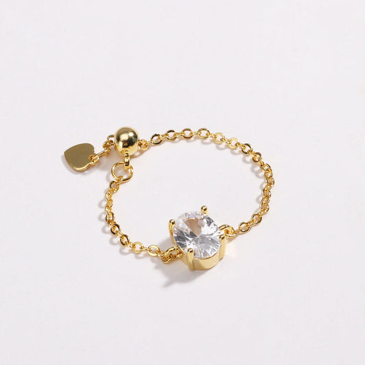 Adjustable Oval Colorful CZ Chain Slider Ring