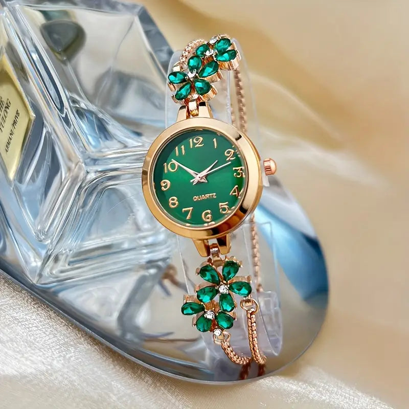Elegant Crystal Floral Bracelet Watch