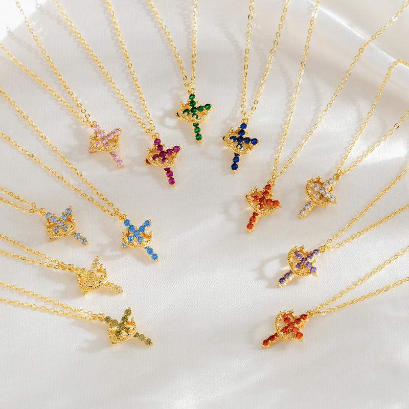 Cross & Crown 12 Birthstone Necklace