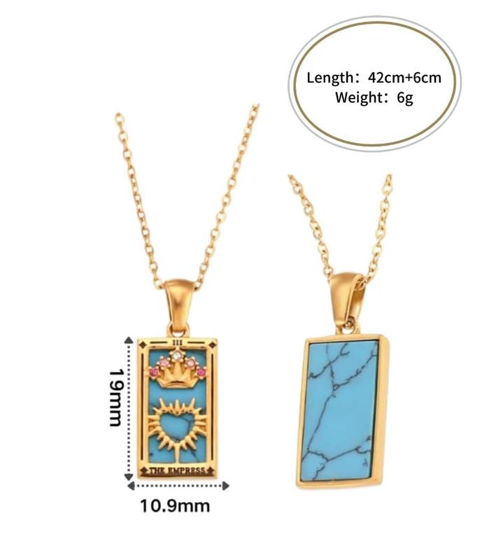 Square Tarot Enamel Titanium Steel Necklace