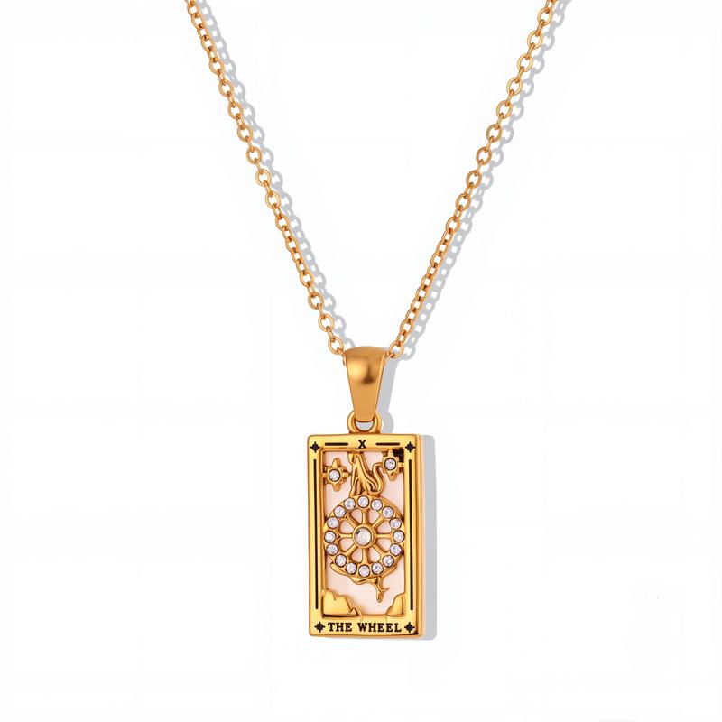 Square Tarot Enamel Titanium Steel Necklace