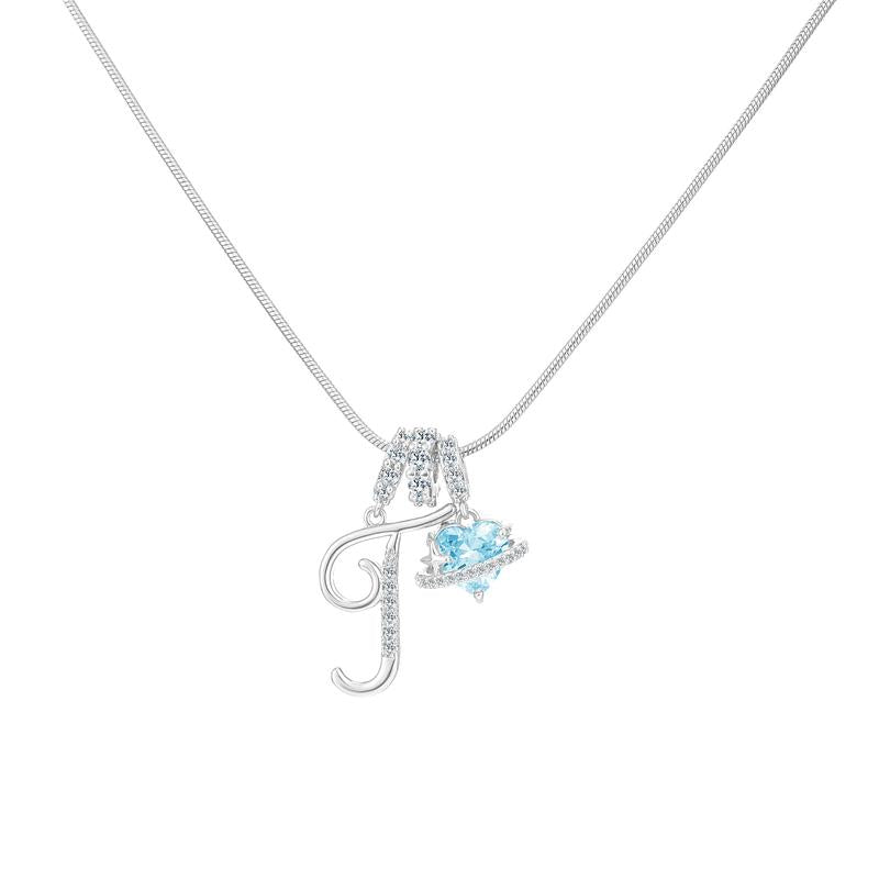 Personalized Initial & Heart Crystal Necklace - Silver