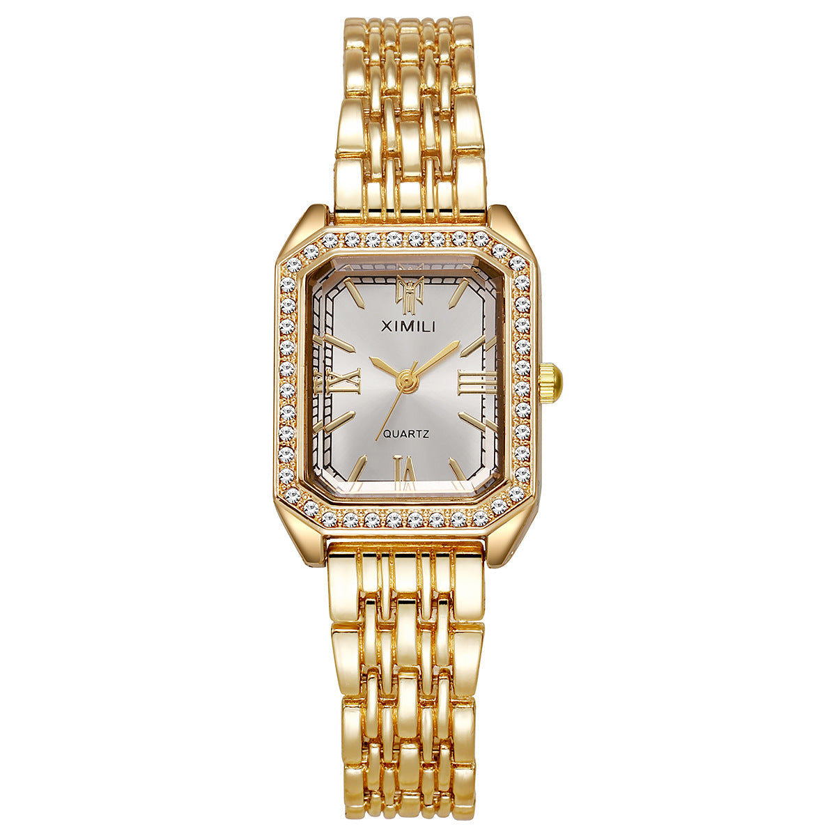 Sparkling Square Gold Watch with Crystal Bezel