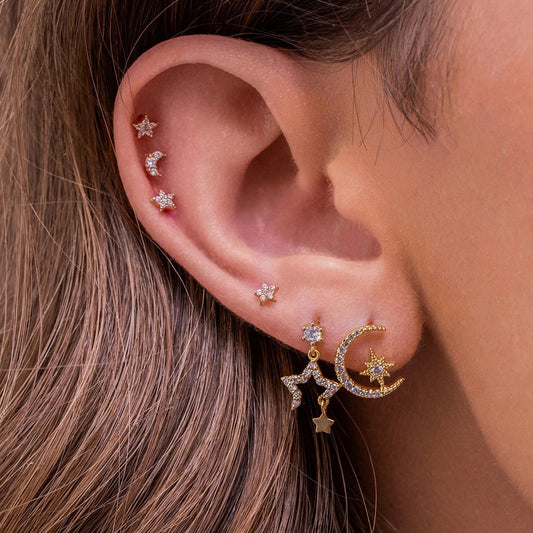 Stackable Star and Moon Earrings Set