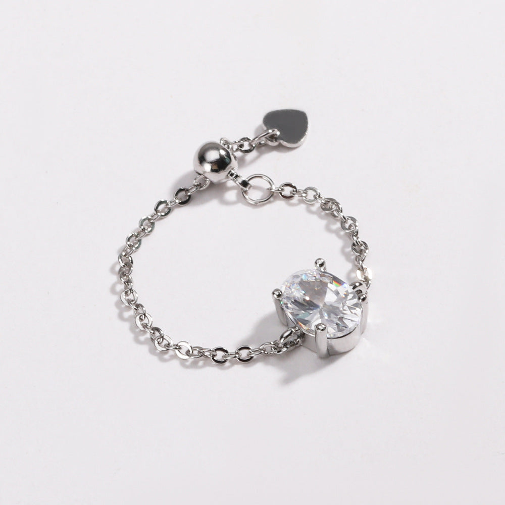Adjustable Oval Colorful CZ Chain Slider Ring
