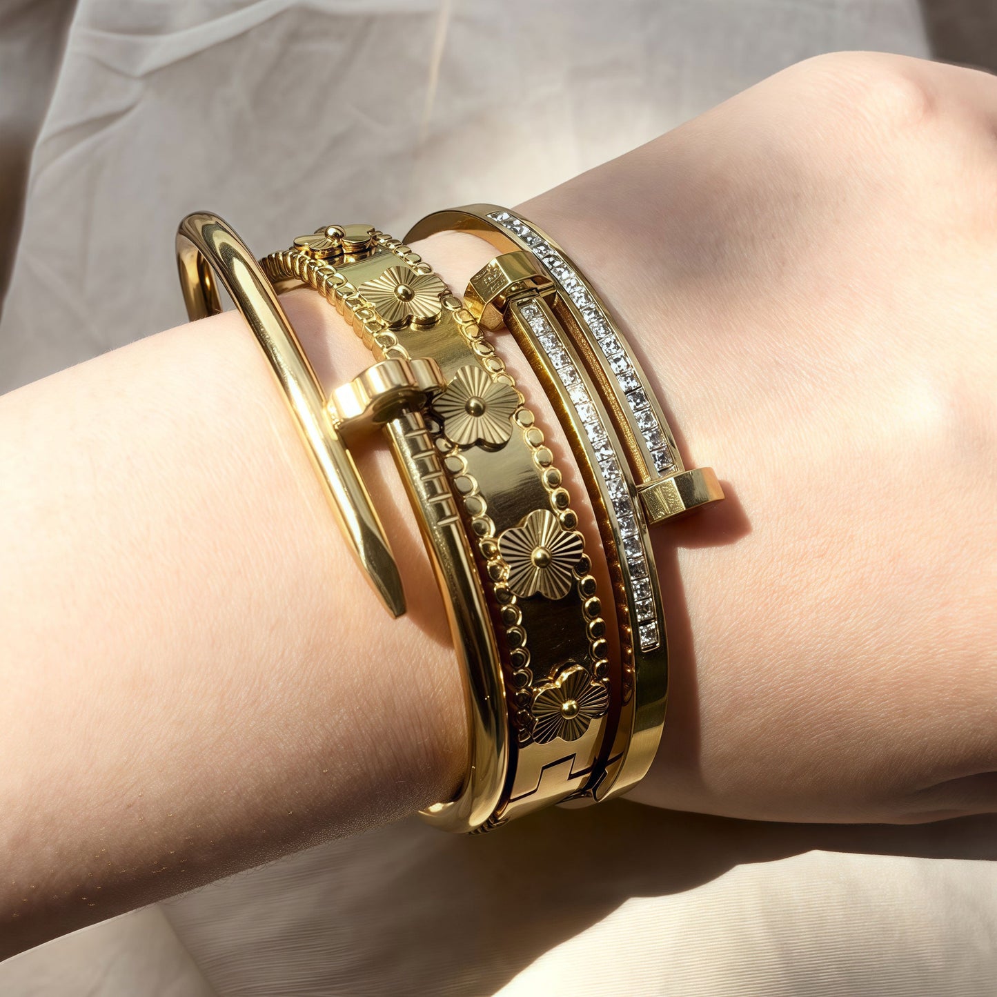 Waterproof & Tarnish-Free 3-Piece Stackable Bangle Set