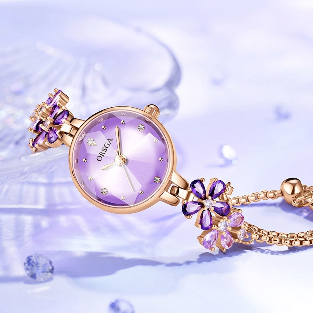 Water-Resistant Gradient Floral Bracelet Watch