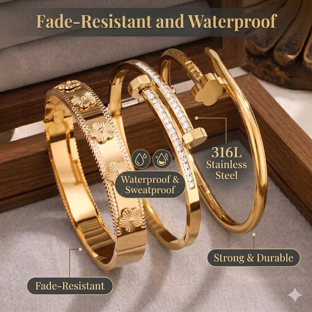 Waterproof & Tarnish-Free 3-Piece Stackable Bangle Set