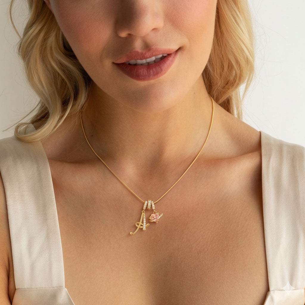 Initial & Heart Zircon Necklace ¨C Gold