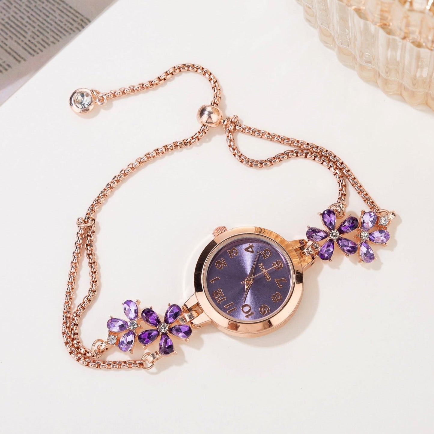 Elegant Crystal Floral Bracelet Watch