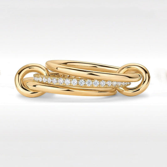 Triple Interlocking Gold Zircon Stackable Ring