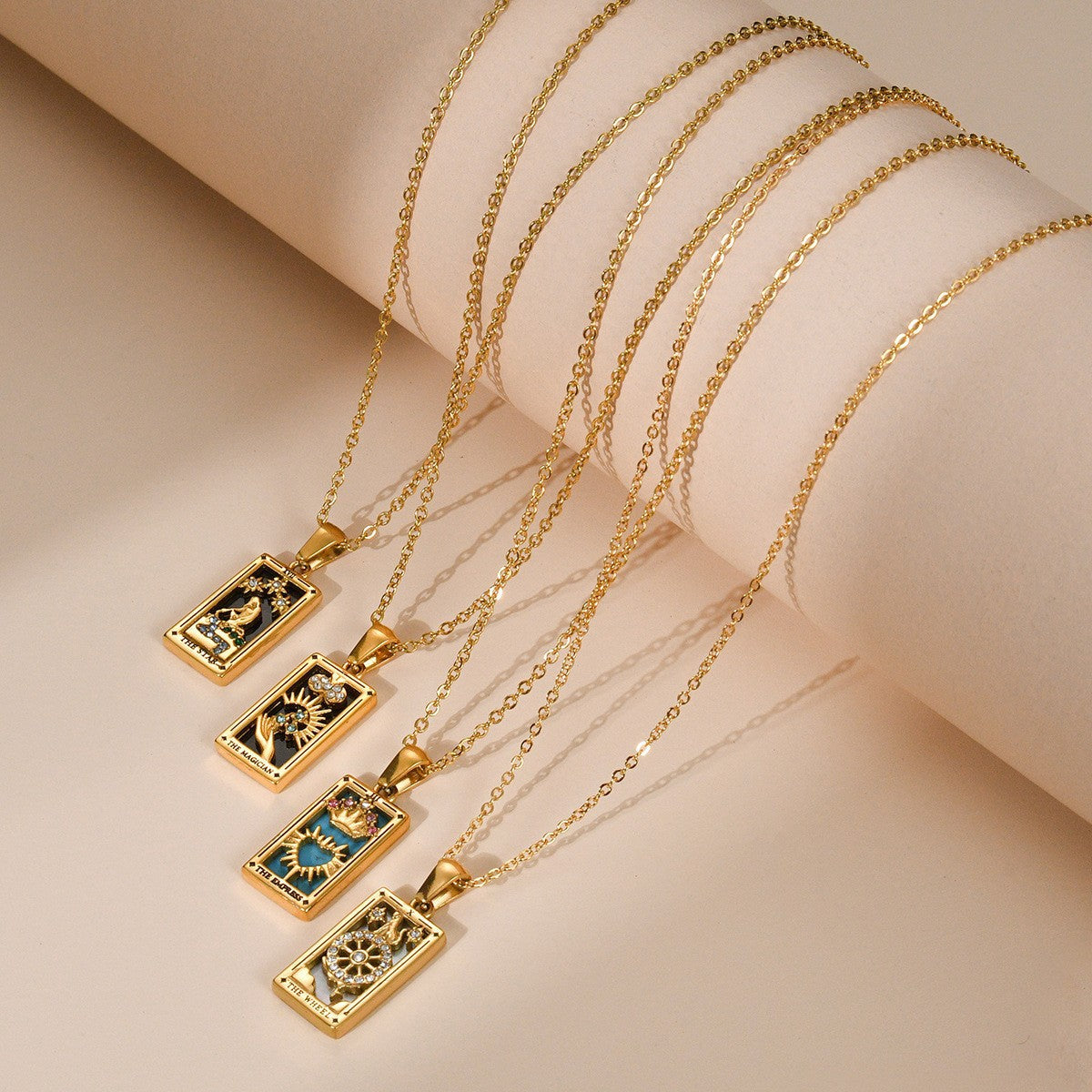 Square Tarot Enamel Titanium Steel Necklace