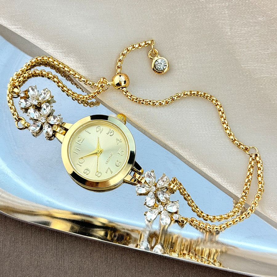 Elegant Crystal Floral Bracelet Watch