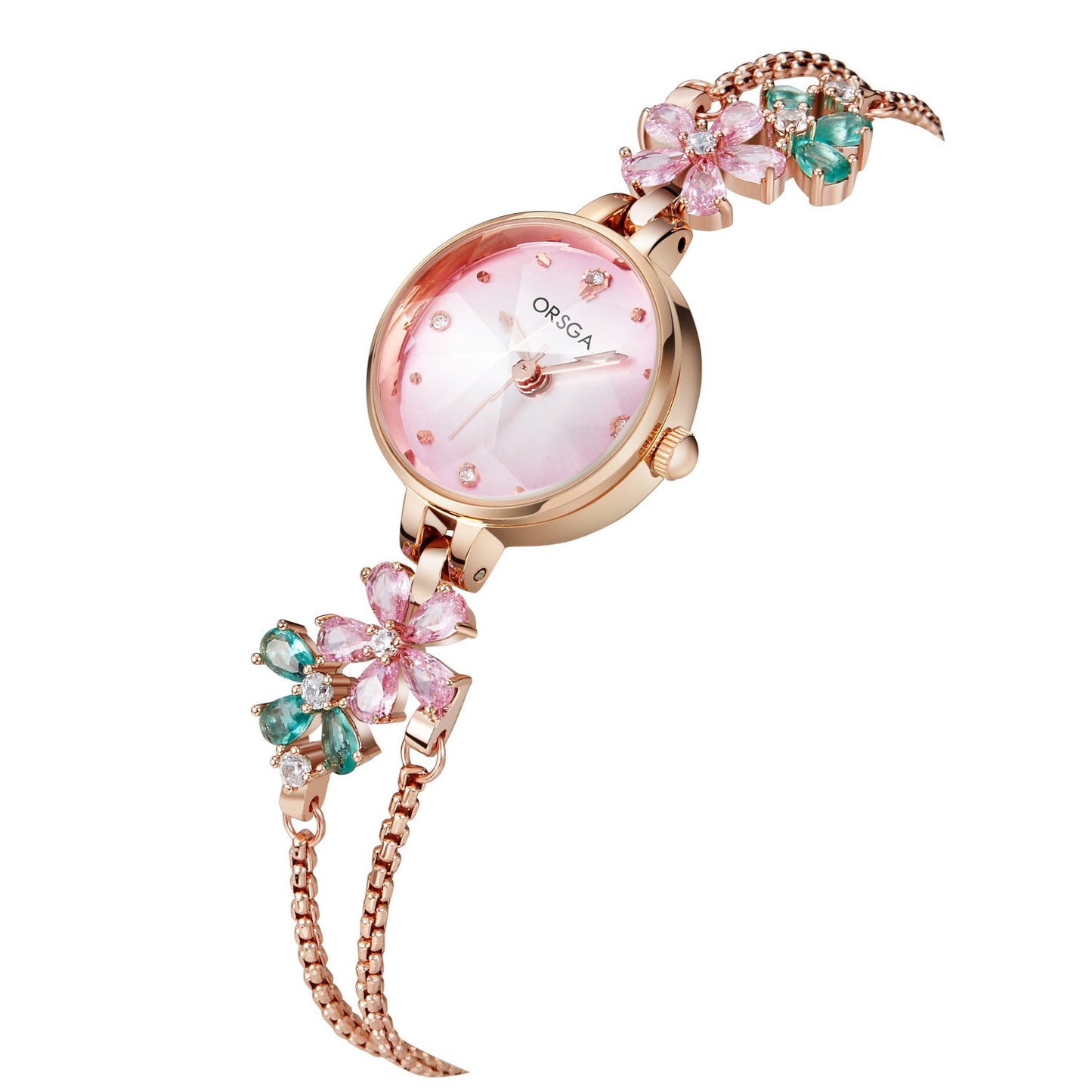 Water-Resistant Gradient Floral Bracelet Watch